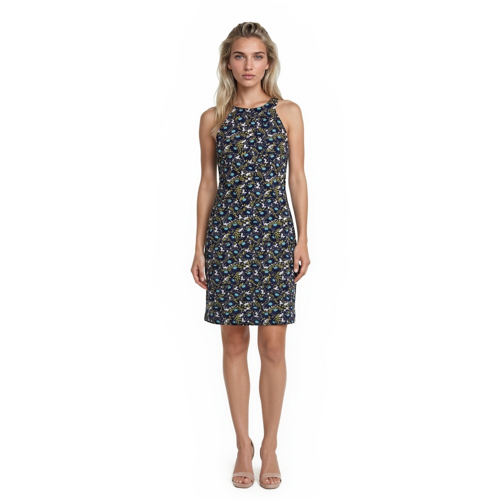 J.McLaughlin Shift Dress Women's Size Small Navy Floral High Neck Sleeveless